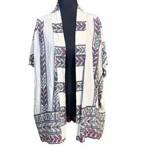 Simi Sue Floral Print Open Front Kimono Duster Womens Small Boho Layer coastal